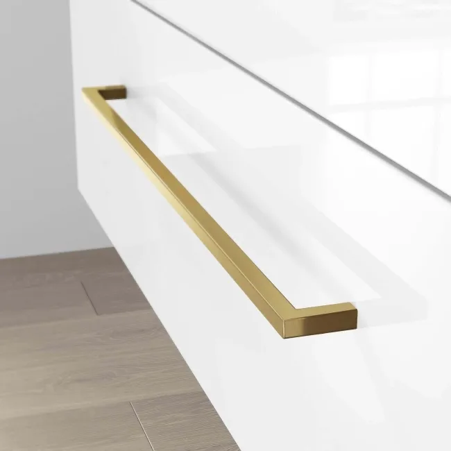 Elba Gloss White Wall Hung Basin Drawer Vanity 1000mm - Brushed Brass Accents