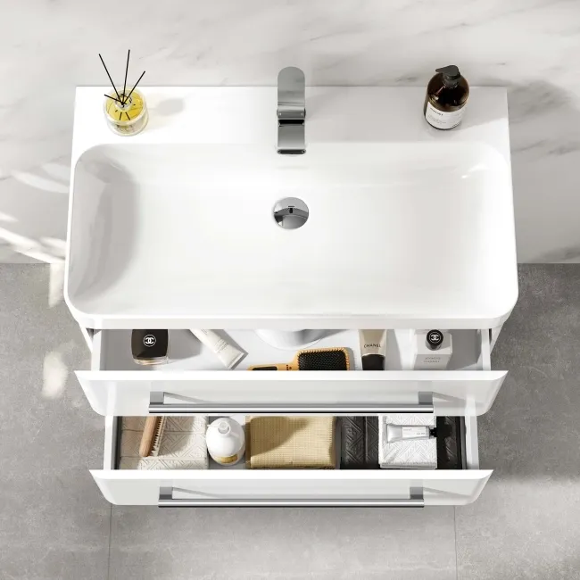 Omaha Gloss White Wall Hung Basin Drawer Vanity 800mm
