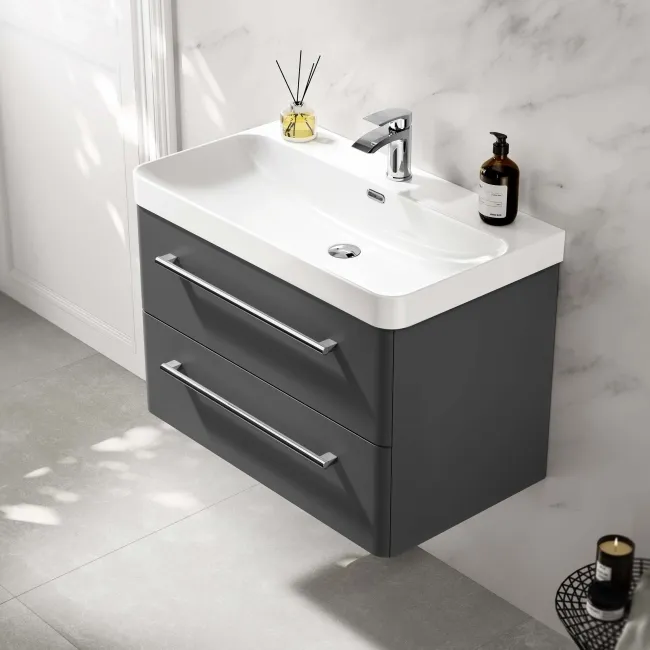 Omaha Slate Grey Wall Hung Basin Drawer Vanity 800mm