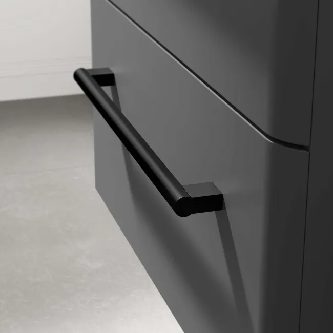 Omaha Slate Grey Wall Hung Drawer Vanity with Marble Top & Marin Basin 600mm - Black Accents