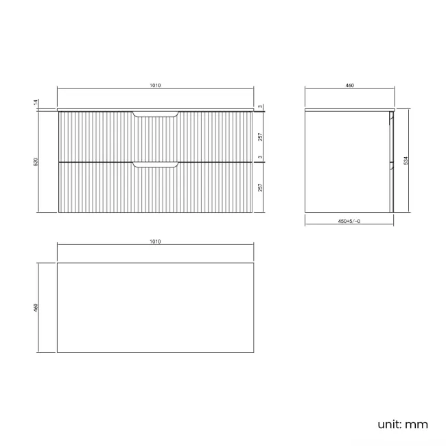 Crete Fluted Linen White Wall Hung Drawer Vanity with Marble Top 1000mm - Excludes Counter Top Basin