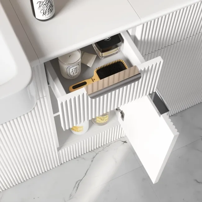 Sicily Fluted Coastal White Side Cabinet Unit 300mm - Chrome Handles