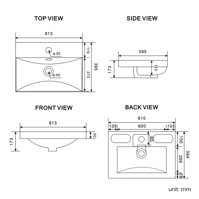 Malta Fluted Matt Black Wall Hung Drawer Vanity with Matt Black Basin 800mm