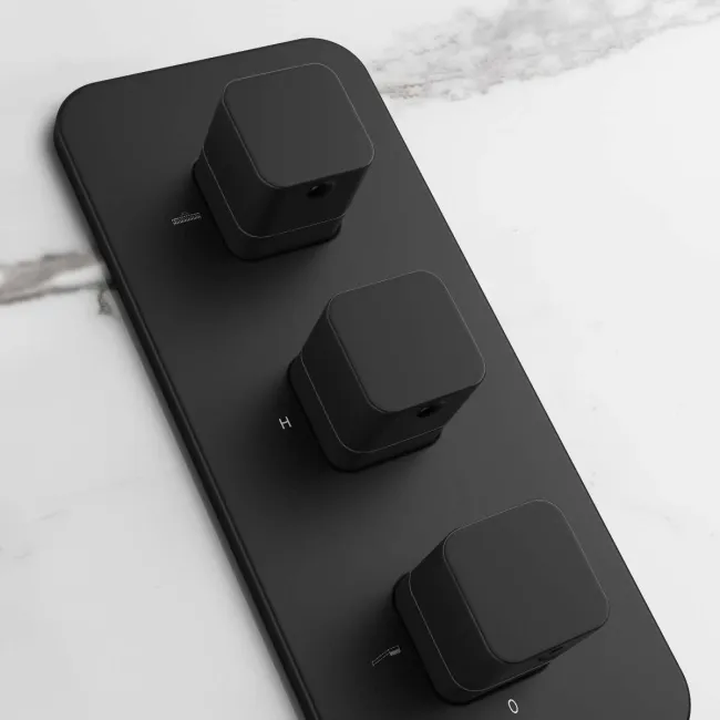 Galway Premium Matt Black Square Thermostatic Set - 200mm Head, Hand Shower & Body Jets