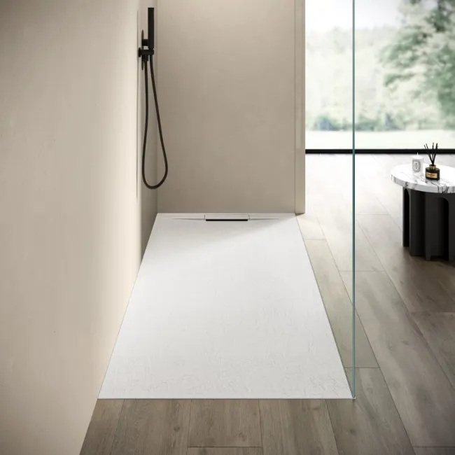 Tokyo Rectangular Matt White Slate Texture Stone Shower Tray 1800x900mm