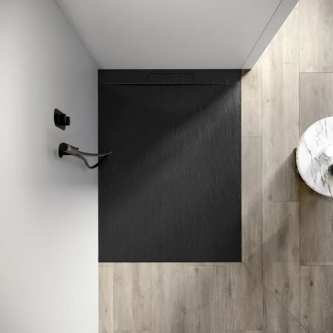 Tokyo Rectangular Matt Black Slate Texture Stone Shower Tray 1200x900mm