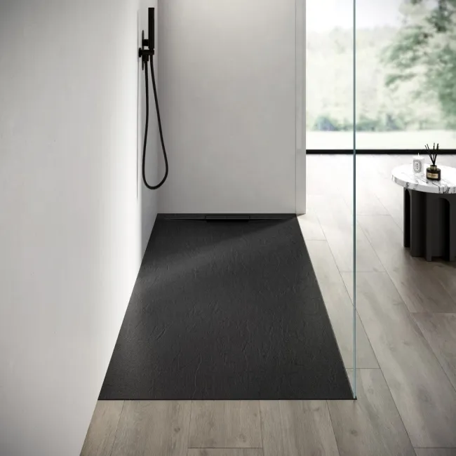 Tokyo Rectangular Matt Black Slate Texture Stone Shower Tray 1800x900mm
