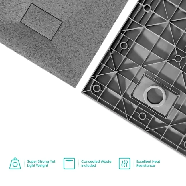 Berlin Rectangular Dark Grey Slate Effect SMC Composite Shower Tray 1600x900mm