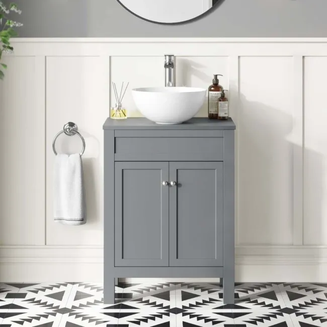Bermuda Dove Grey Vanity With Round Counter Top Basin 600mm