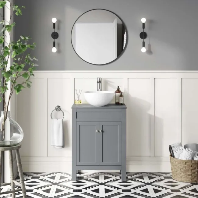 Bermuda Dove Grey Vanity With Round Counter Top Basin 600mm