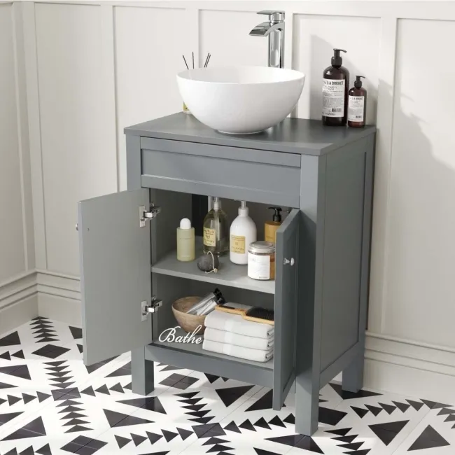 Bermuda Dove Grey Vanity With Round Counter Top Basin 600mm