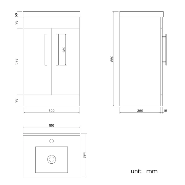 Avon Gloss White Basin Vanity 500mm
