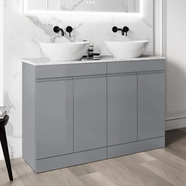 Trent Stone Grey Double Vanity with Marble Top & Oval Counter Top Basin 1200mm