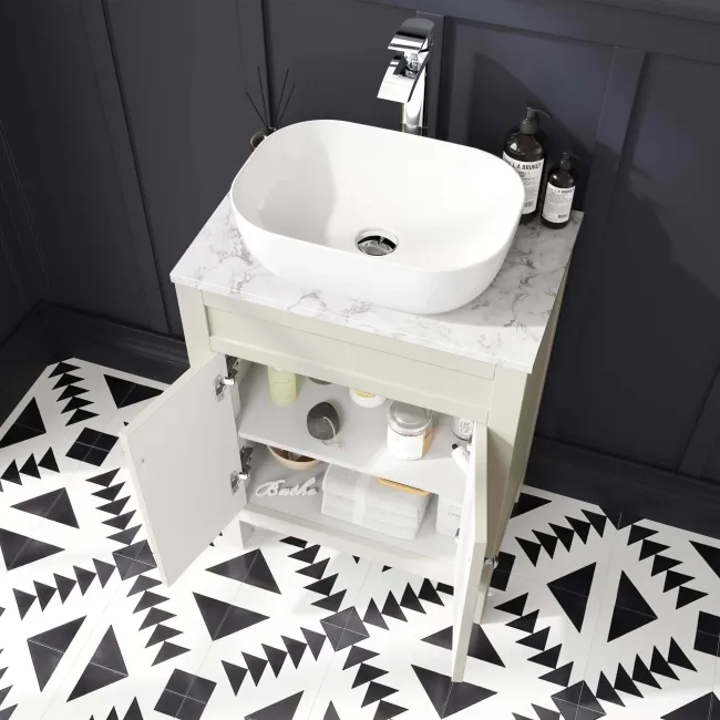 Bermuda Chalk White Cabinet with Marble Top 600mm - Excludes Counter Top Basin