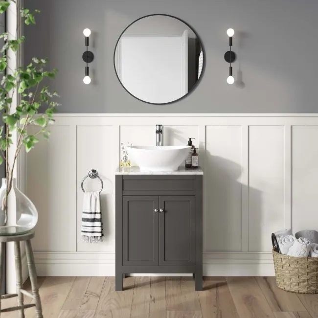 Bermuda Graphite Grey Vanity with Marble Top & Oval Counter Top Basin 600mm