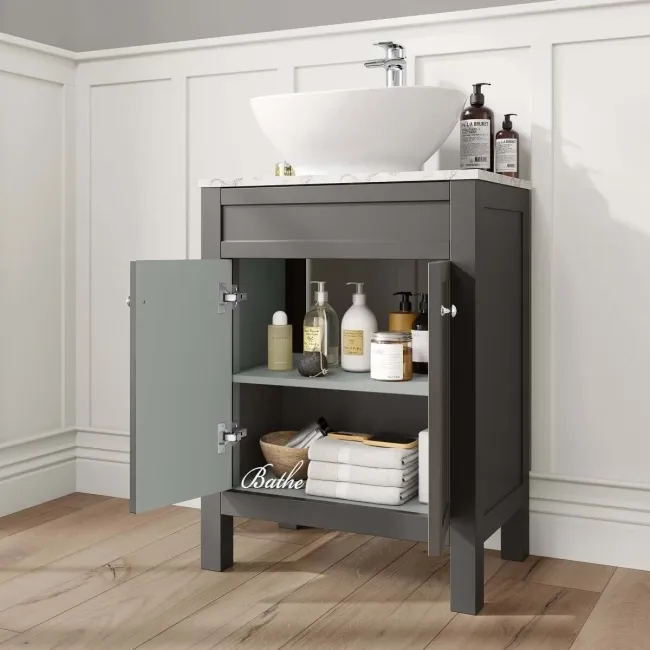 Bermuda Graphite Grey Vanity with Marble Top & Oval Counter Top Basin 600mm