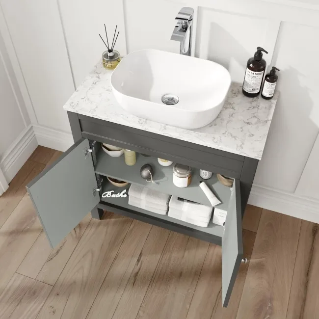 Bermuda Graphite Grey Vanity with Marble Top & Curved Counter Top Basin 800mm
