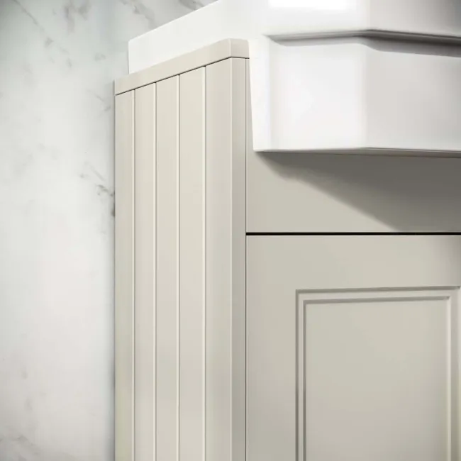 Monaco Chalk White Combination Vanity Traditional Basin and Hudson Toilet with Wooden Seat 1200mm - Brass Knurled Handles