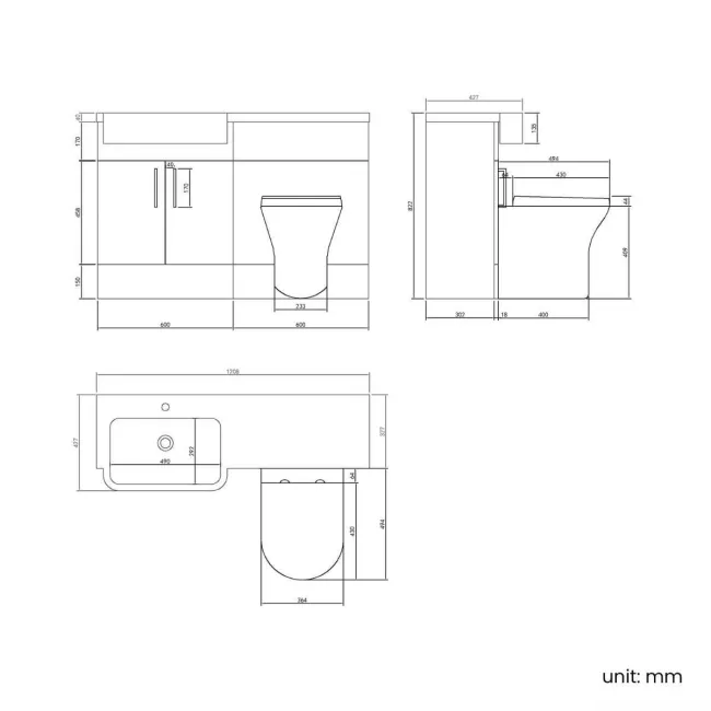 Harper Navy Blue Combination Vanity Basin and Tucson Toilet 1200mm - Left Handed