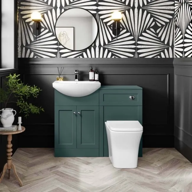 Capri Mystic Green Combination Vanity Basin and Houston Toilet 1050mm - Chrome Handles