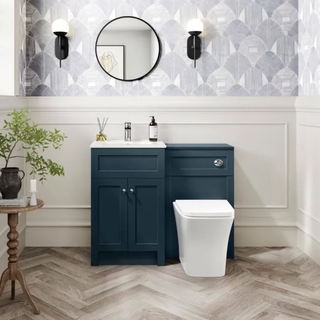 Milos Navy Blue Combination Vanity Basin and Houston Toilet 1000mm - Chrome Handles
