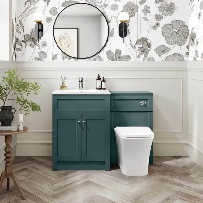 Milos Mystic Green Combination Vanity Basin and Houston Toilet 1100mm - Chrome Handles