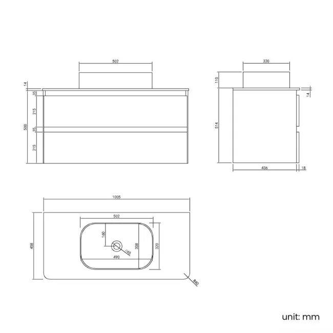 Corsica Midnight Green Vanity Drawer with Marble Top & Marin Basin 1000mm