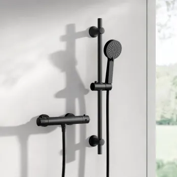 Aran Matt Black Round Thermostatic Bar Shower Set