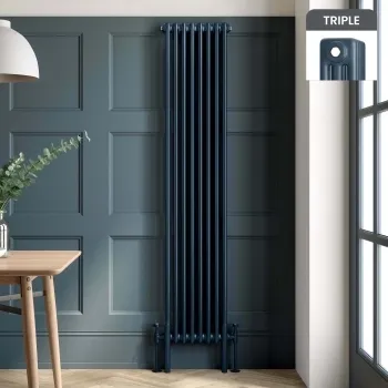 Athens Inky Blue Triple Column Vertical Traditional Radiator 1800x380mm