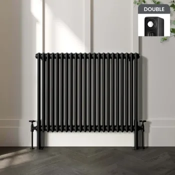 Athens Matt Black Double Column Horizontal Traditional Radiator 750x1010mm