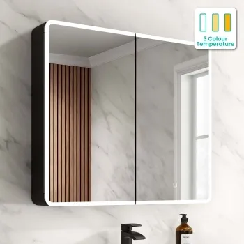 Aurora Matt Black Illuminated LED Mirror Cabinet 700x800mm