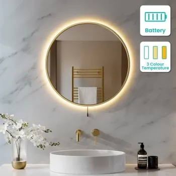 Delilah Battery Operated Brushed Brass Round Backlit LED Mirror 600mm