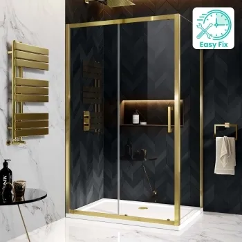 Hamburg Brushed Brass Easy Clean 8mm Sliding Shower Enclosure 1200x900mm - Easy Fix