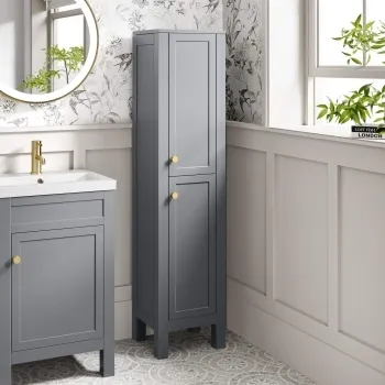 Bermuda Dove Grey Floor Standing Tall Cabinet 1500x350mm - Brushed Brass Accents