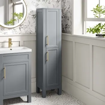 Bermuda Dove Grey Floor Standing Tall Cabinet 1500x350mm - Brass Knurled Handles