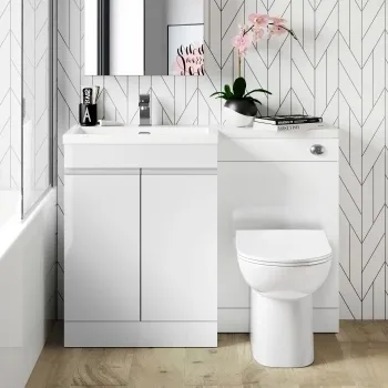 Trent Gloss White Combination Vanity Basin and Aruba Toilet 1100mm - Left Handed