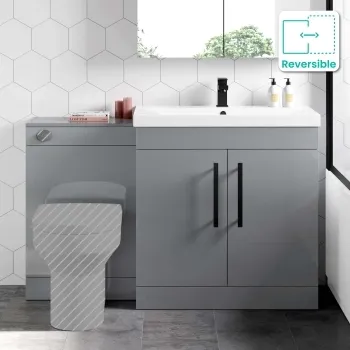 Avon Stone Grey Basin Vanity and Back To Wall Unit 1300mm - Black Accents