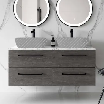 Elba Charcoal Elm Wall Hung Drawer with Marble Top 1200mm Excludes Counter Top Basins - Black Accents