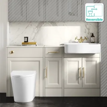 Monaco Chalk White Combination Vanity Basin and Boston Toilet 1500mm - Brass Knurled Handles