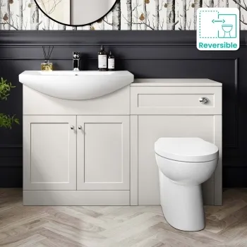 Capri Cotton White Combination Vanity Basin and Austin Toilet 1350mm - Chrome Handles