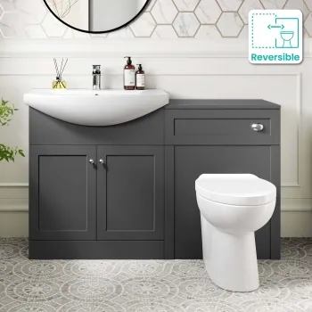 Capri Slate Grey Combination Vanity Basin and Austin Toilet 1350mm - Chrome Handles