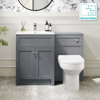 Milos Fog Grey Combination Vanity Basin and Denver Toilet 1100mm - Chrome Handles