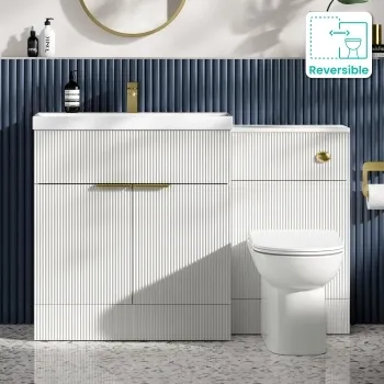 Havana Fluted Coastal White Combination Vanity Basin and Aruba Toilet 1300mm - Brushed Brass Accents