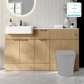 Sicily Fluted Country Oak Combination Vanity Basin with Marble Top 1500mm (Excludes Toilet) - Chrome Handles