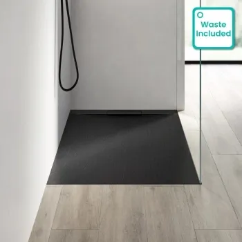 Tokyo Rectangular Matt Black Slate Texture Stone Shower Tray 1200x900mm