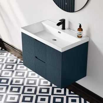 Crete Fluted Navy Blue Wall Hung Basin Drawer Vanity 800mm