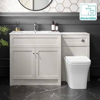 Milos Cotton White Combination Vanity Basin and Houston Toilet 1300mm - Chrome Handles