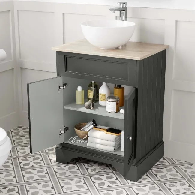 Lucia Graphite Grey Vanity with Oak Effect Top & Round Counter Top Basin 640mm