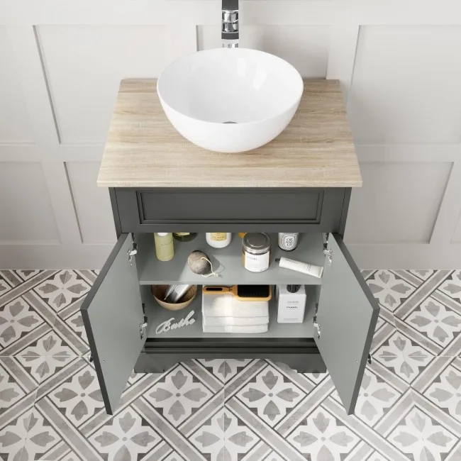 Lucia Graphite Grey Vanity with Oak Effect Top & Round Counter Top Basin 640mm