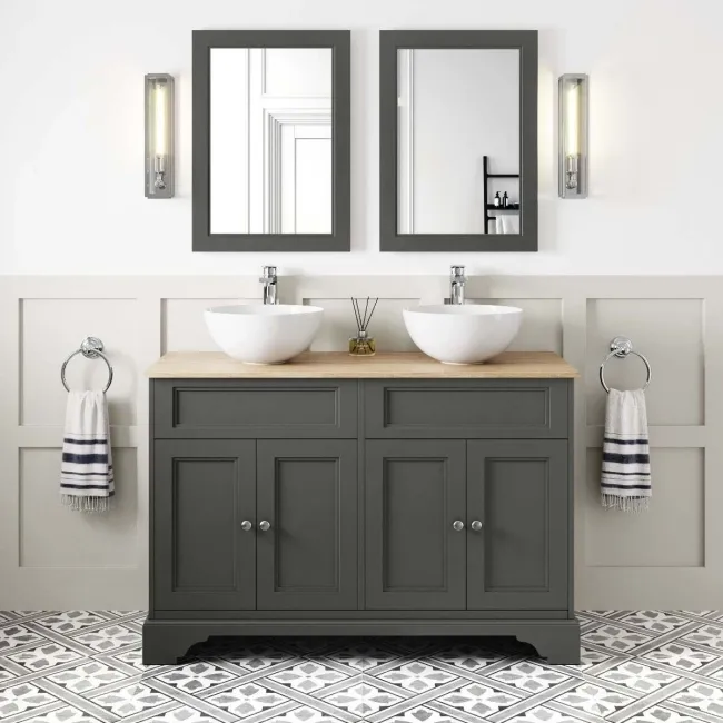 Lucia Graphite Grey Double Vanity with Oak Effect Top & Round Counter Top Basin 1200mm